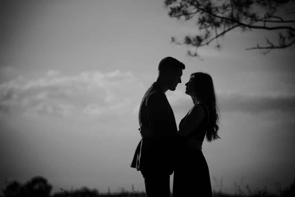 Frank Liske Park black and white silhouette of couple during engagement session