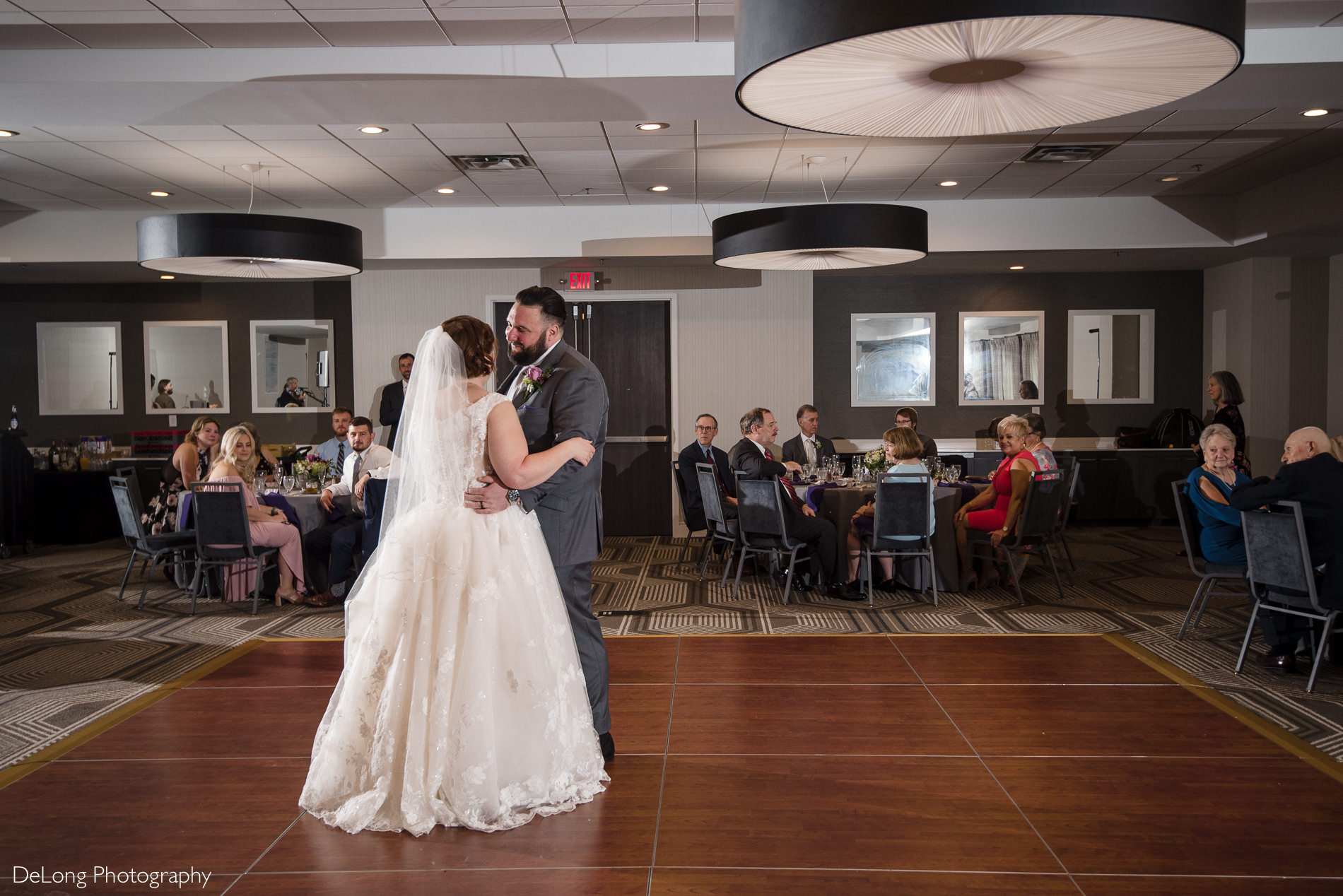 Bride and groom first dance image at the Embassy Suites by Hilton Charlotte by Charlotte wedding photographers DeLong Photography