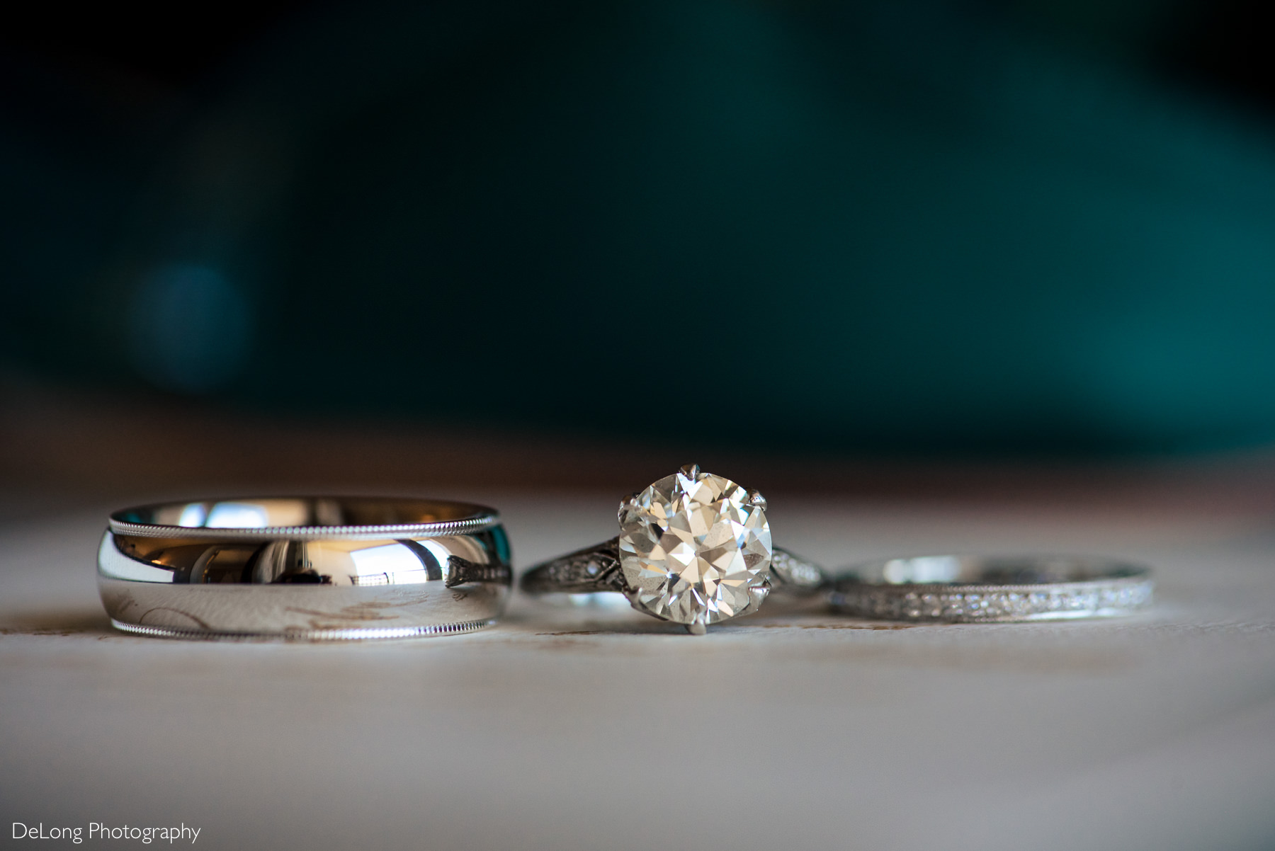 Wedding rings detail photograph by Charlotte Wedding Photographers DeLong Photography