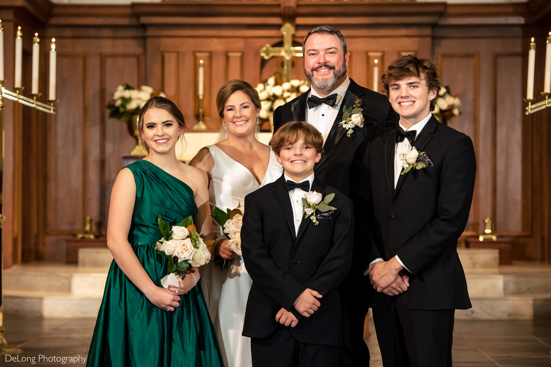 New family portrait at Providence Methodist Church by Charlotte Wedding Photographers DeLong Photography