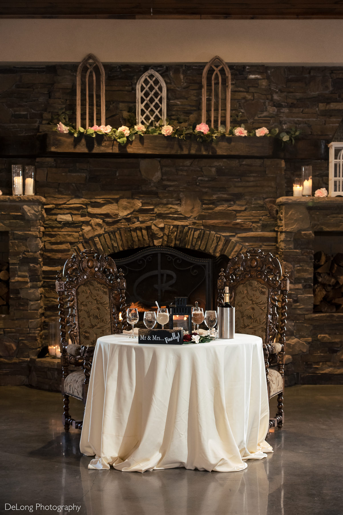 Sweetheart table at Childress Vineyards by Charlotte Wedding Photographers DeLong Photography