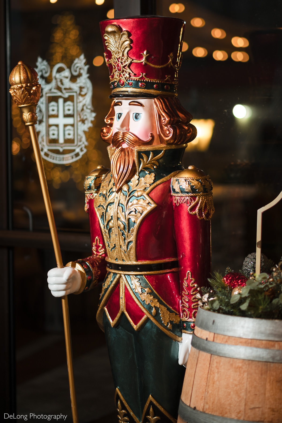 Festive nutcracker holiday décor on display at a Childress Vineyards wedding in Lexington, North Carolina. Photographed by DeLong Photography, this image showcases elegant seasonal details and vineyard wedding ambiance.